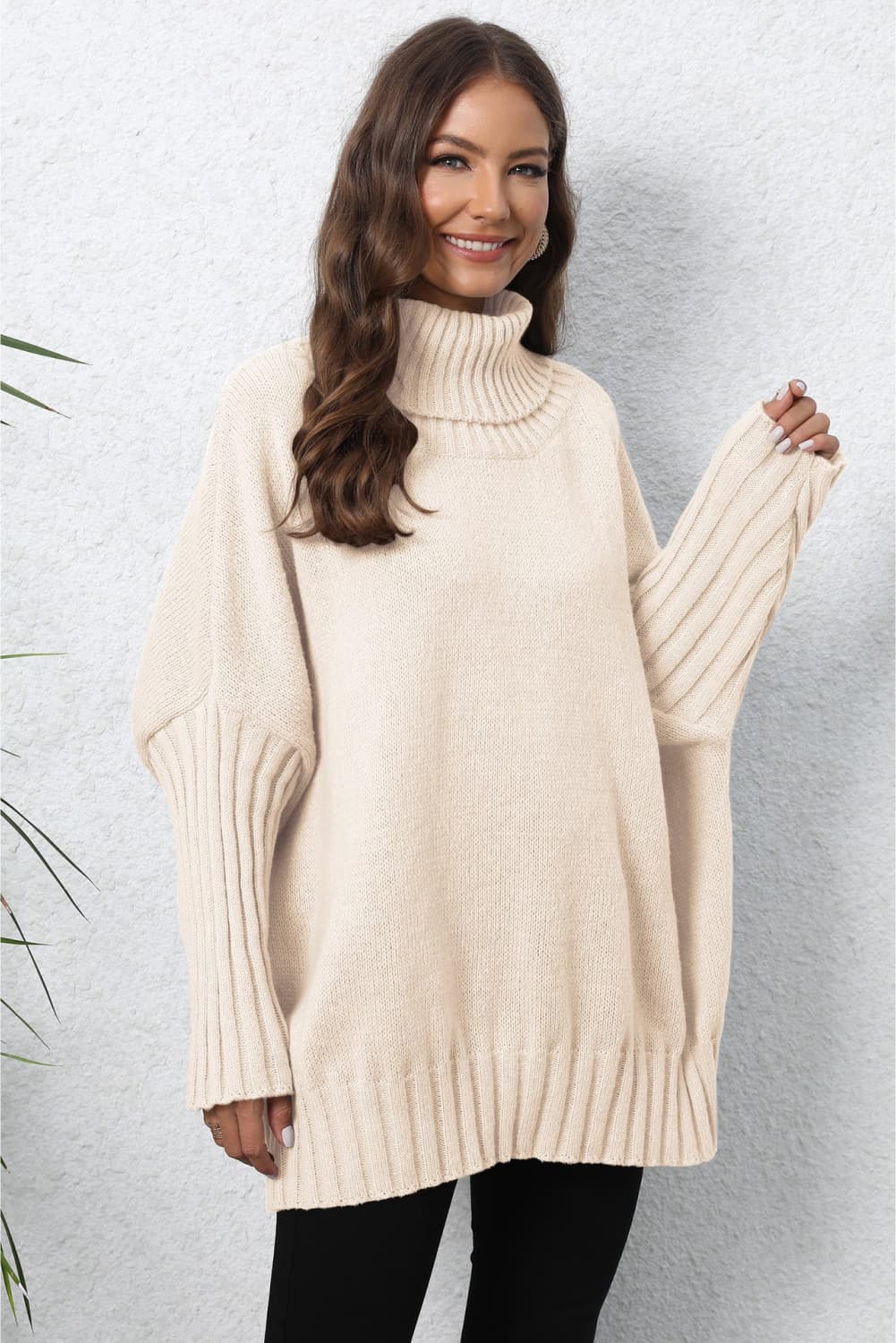 Turtle Neck Long Sleeve Ribbed Sweater Print on any thing USA/STOD clothes