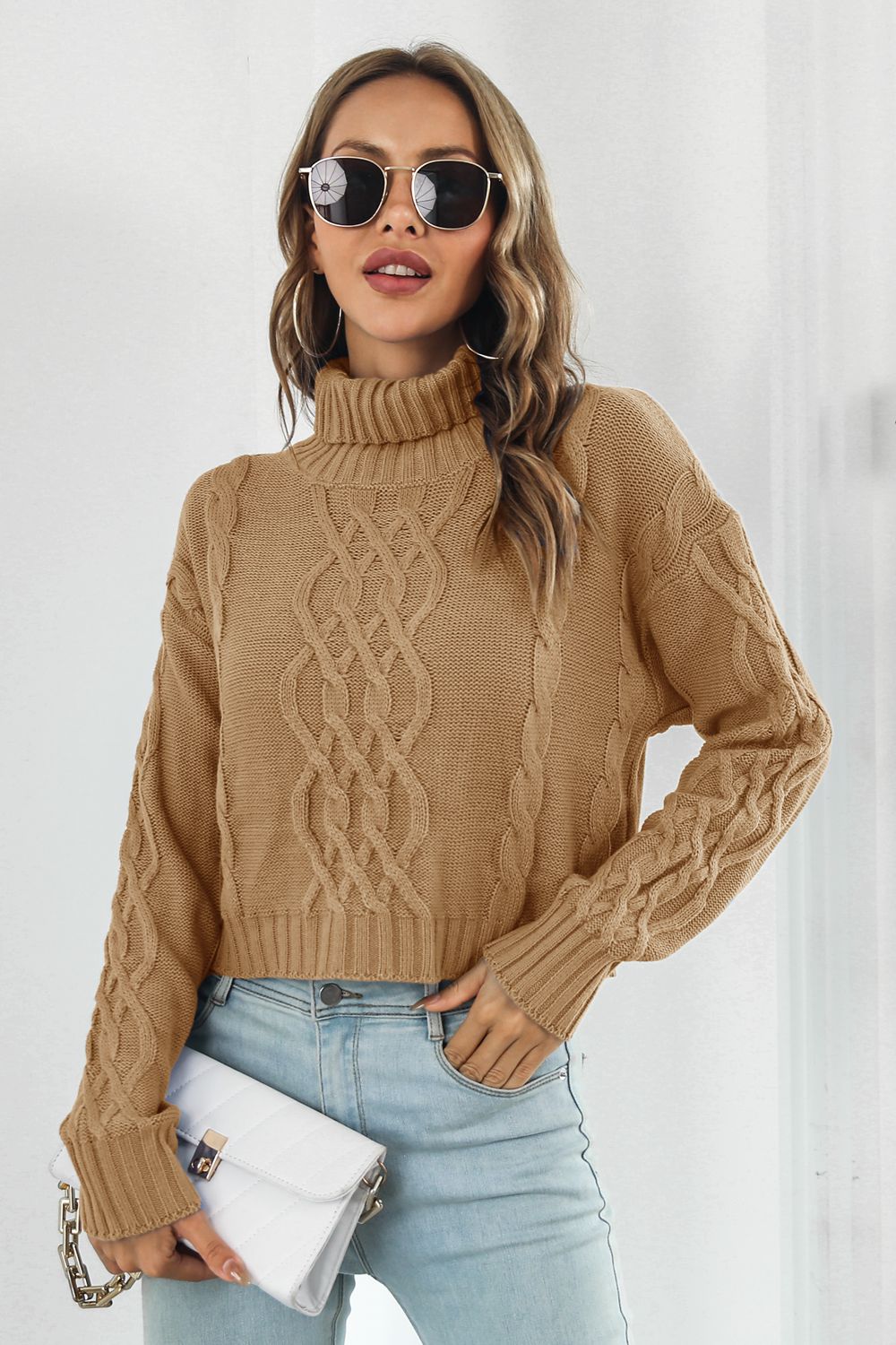 Turtleneck Dropped Shoulder Sweater Print on any thing USA/STOD clothes