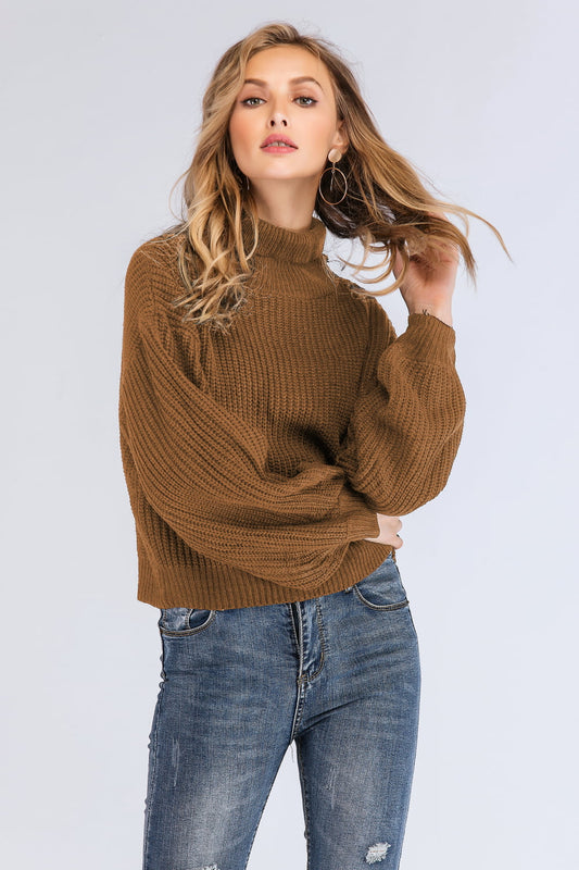 Turtleneck Rib-Knit Dropped Shoulder Sweater Print on any thing USA/STOD clothes