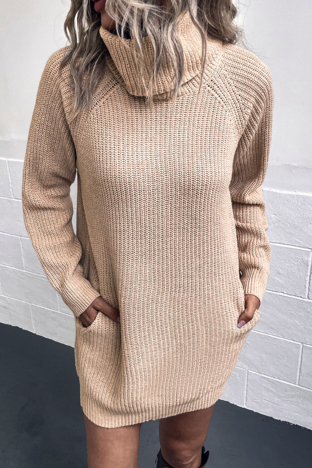 Turtleneck Sweater Dress with Pockets Print on any thing USA/STOD clothes