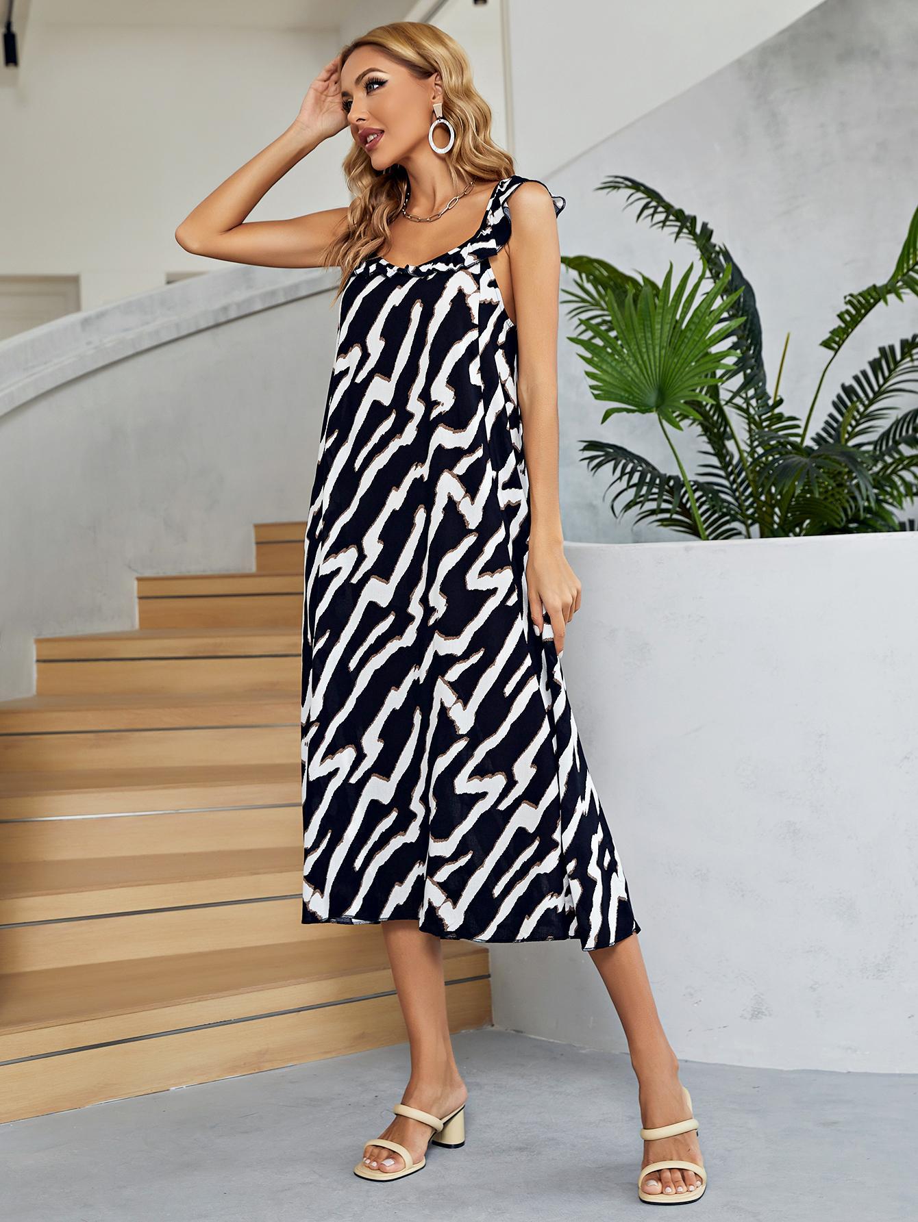 Two-Tone Low Back Midi Dress Print on any thing USA/STOD clothes