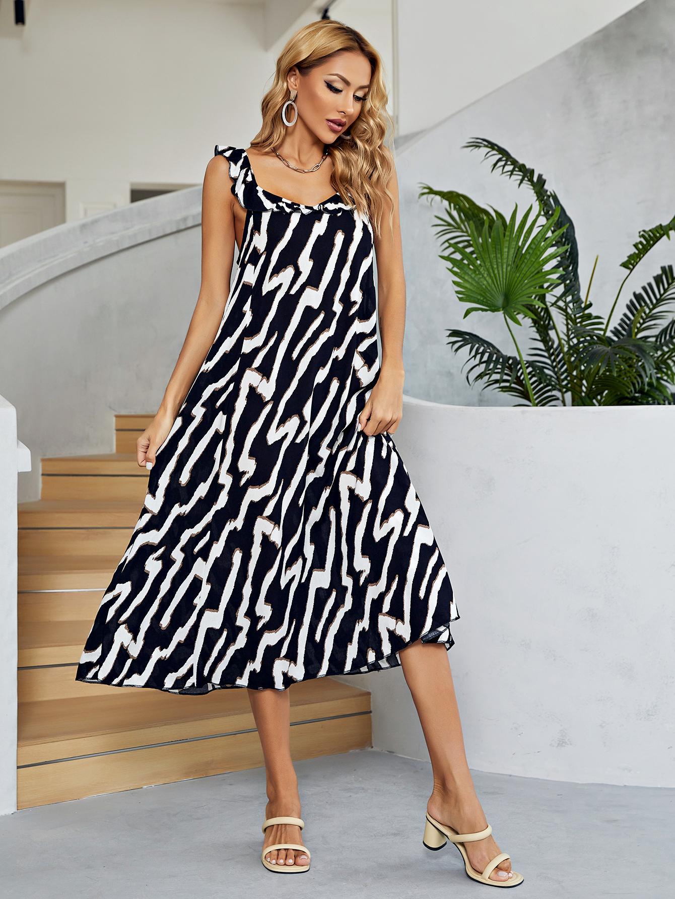 Two-Tone Low Back Midi Dress Print on any thing USA/STOD clothes