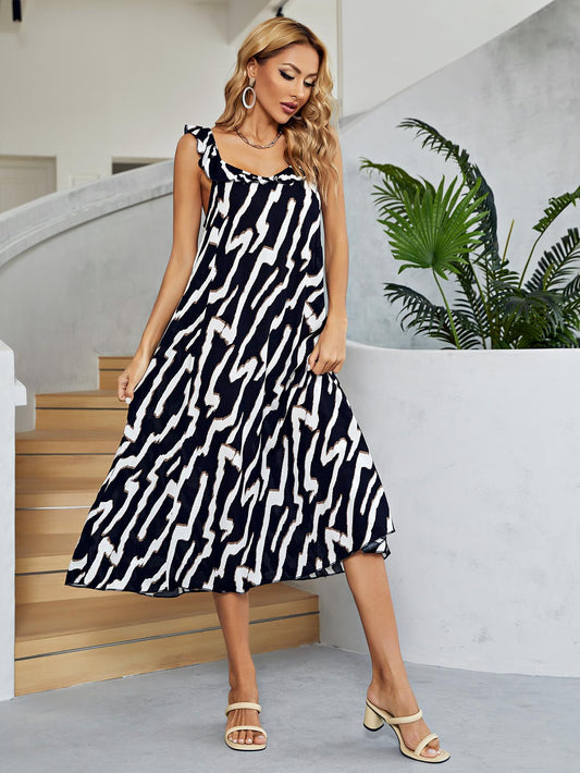 Two-Tone Low Back Midi Dress Print on any thing USA/STOD clothes