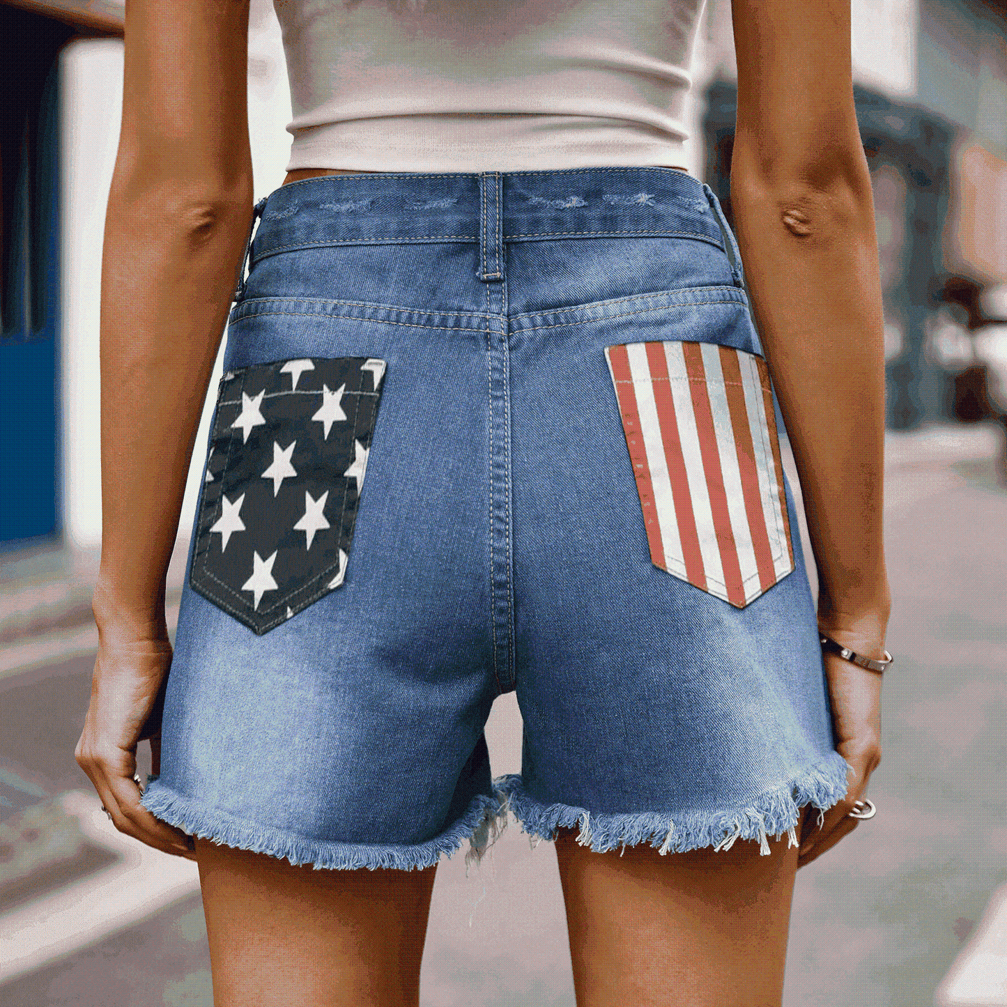US Flag Distressed Denim Shorts Print on any thing USA/STOD clothes