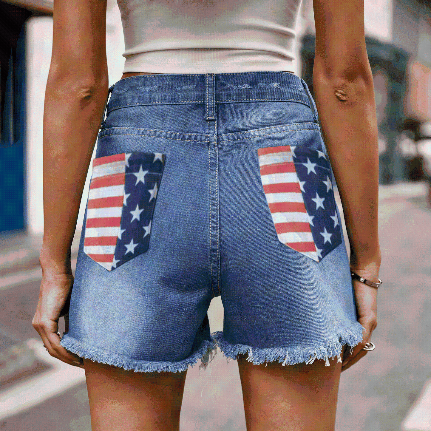 US Flag Distressed Denim Shorts Print on any thing USA/STOD clothes