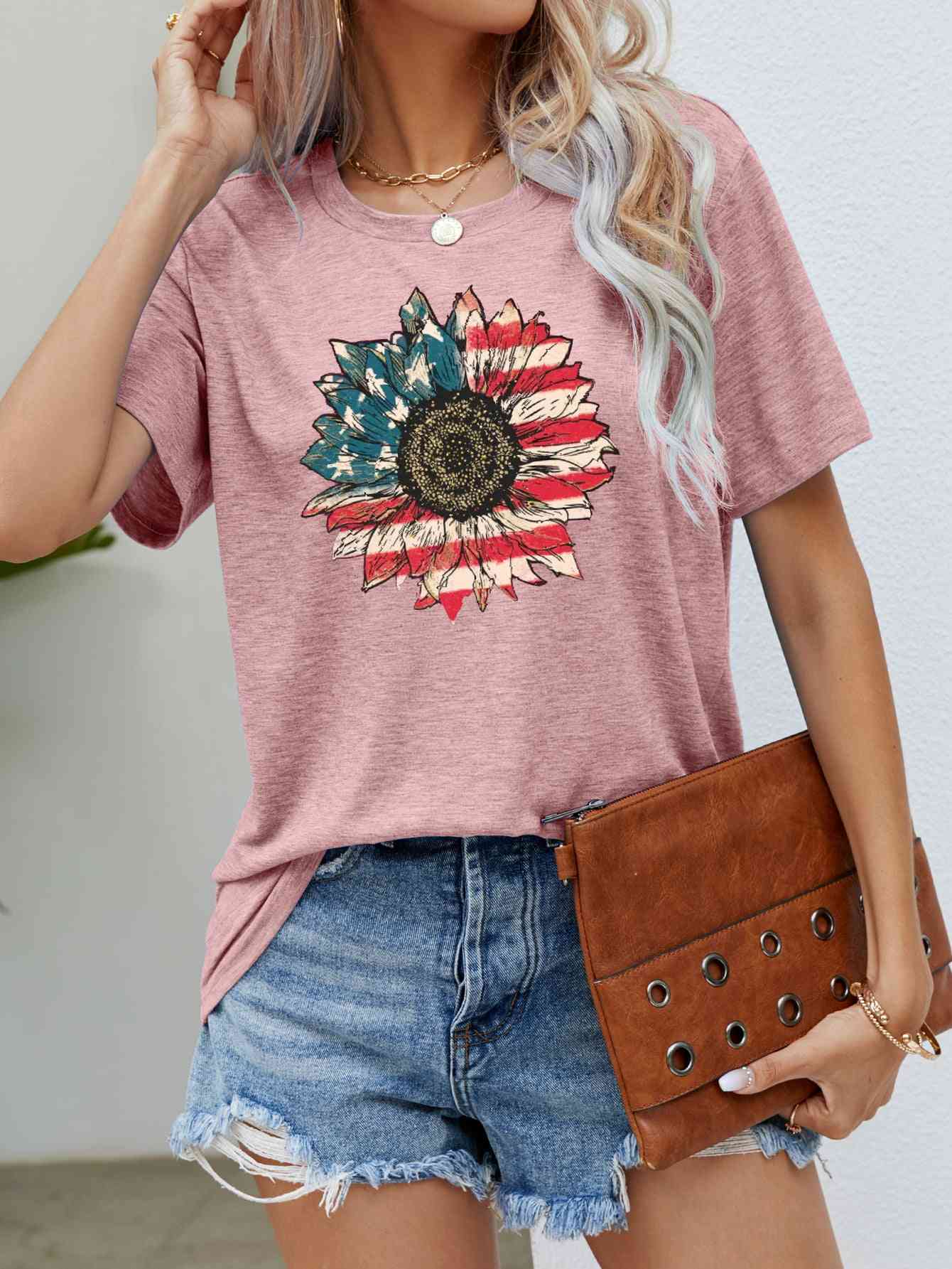 US Flag Flower Graphic Tee Print on any thing USA/STOD clothes