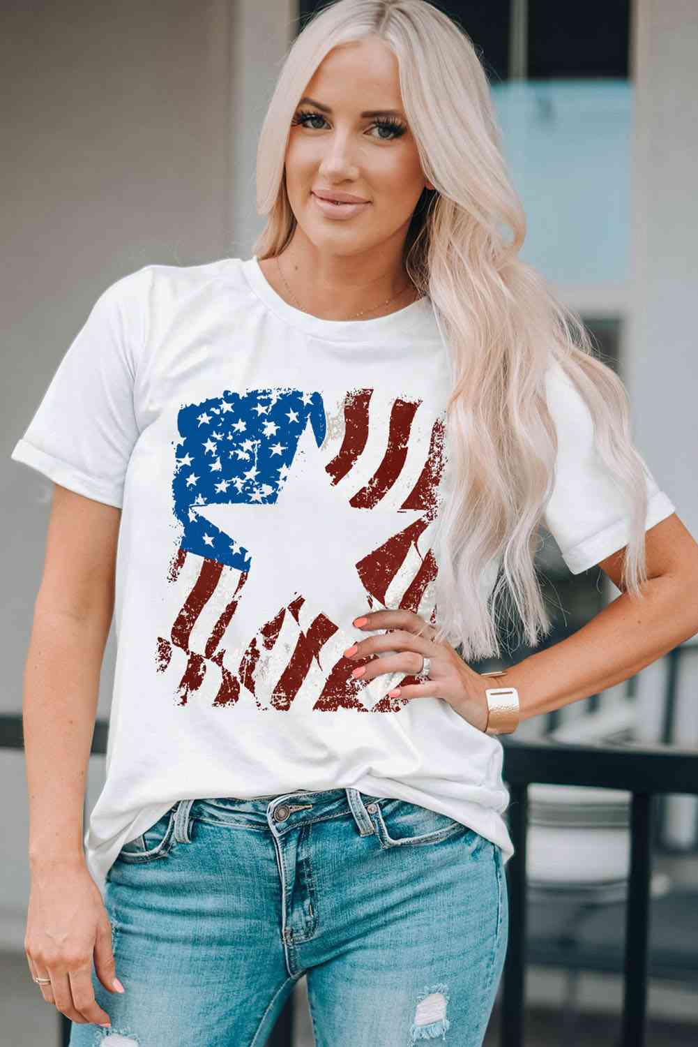 US Flag Graphic Round Neck Tee Print on any thing USA/STOD clothes