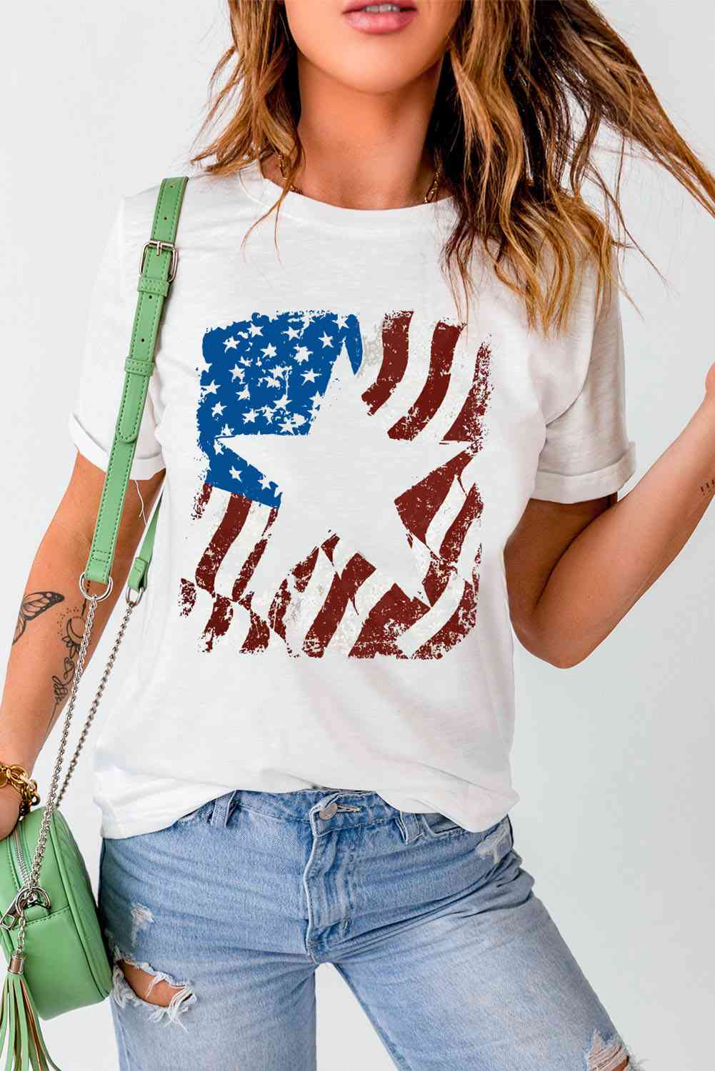 US Flag Graphic Round Neck Tee Print on any thing USA/STOD clothes