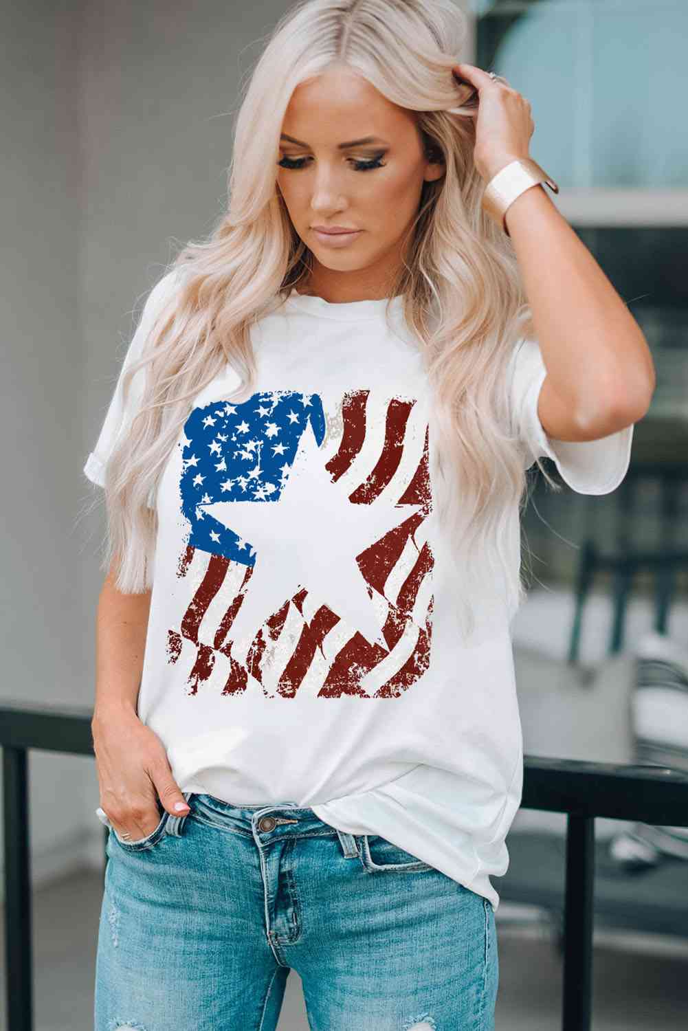 US Flag Graphic Round Neck Tee Print on any thing USA/STOD clothes