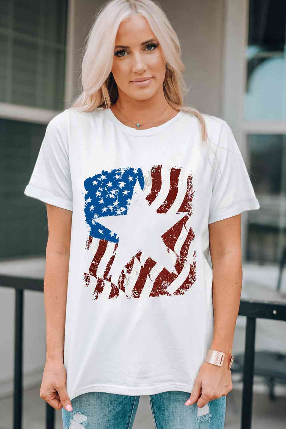 US Flag Graphic Round Neck Tee Print on any thing USA/STOD clothes