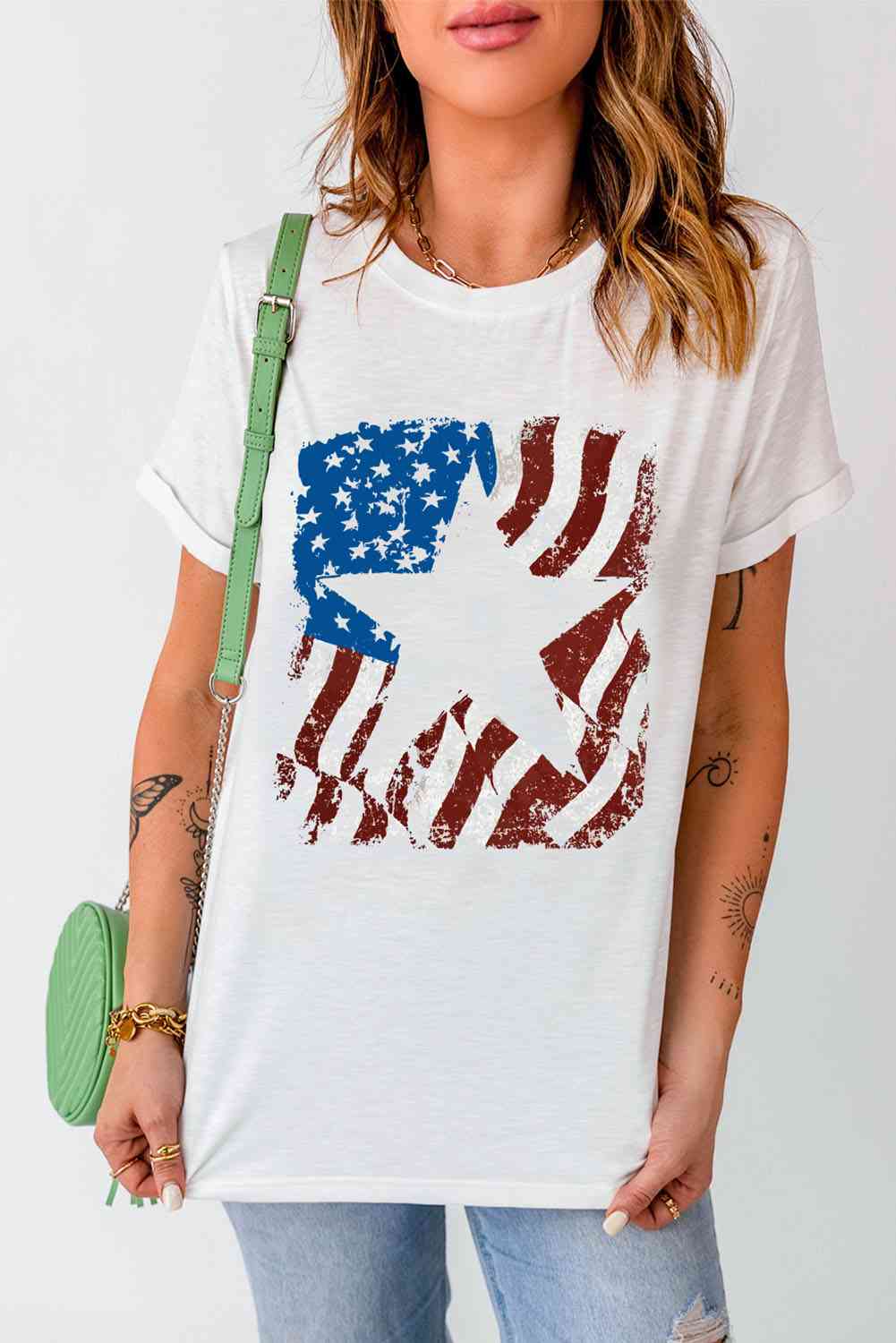 US Flag Graphic Round Neck Tee Print on any thing USA/STOD clothes