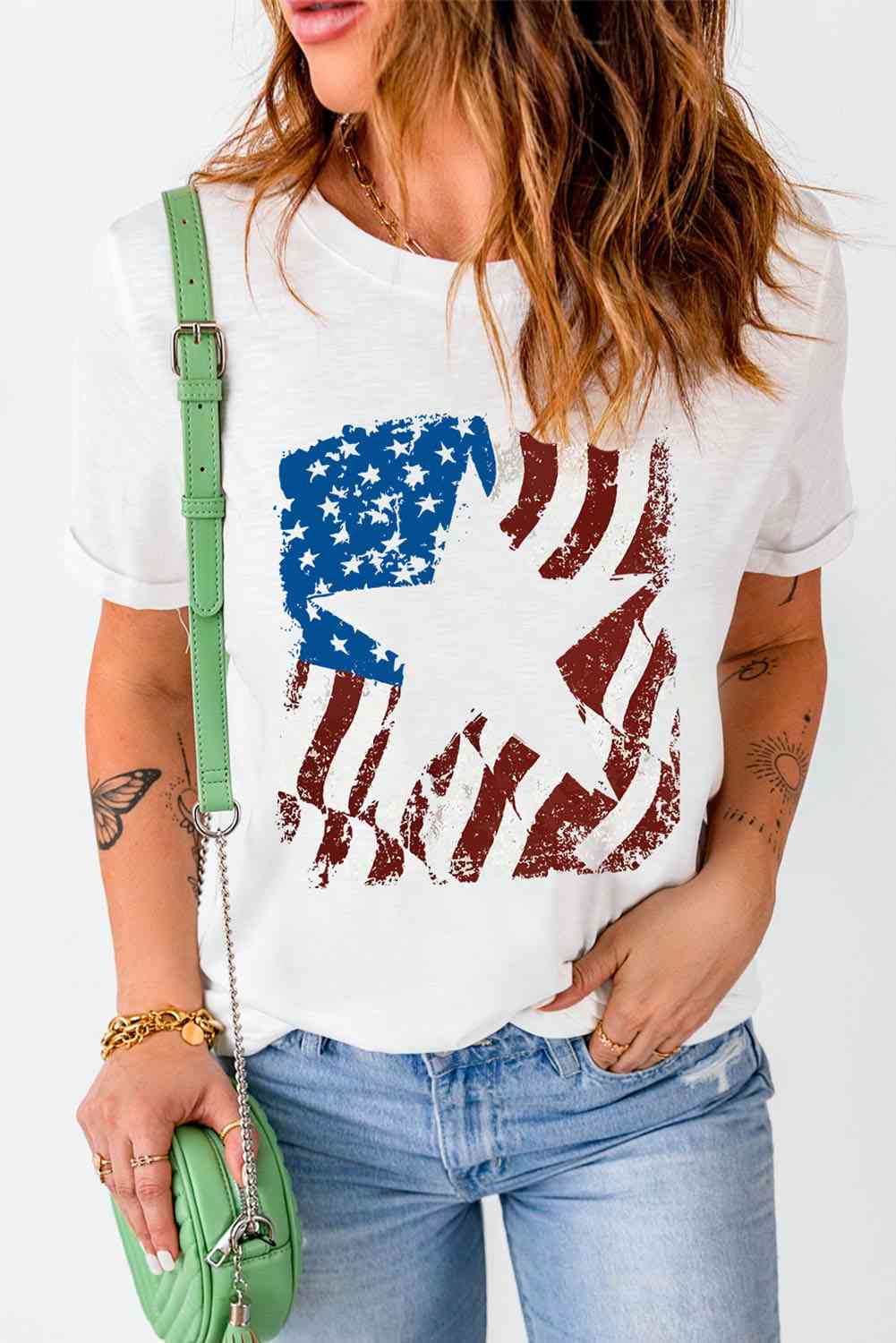 US Flag Graphic Round Neck Tee Print on any thing USA/STOD clothes