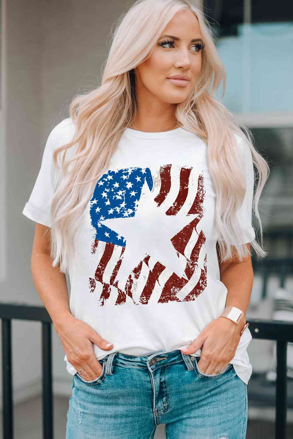 US Flag Graphic Round Neck Tee Print on any thing USA/STOD clothes