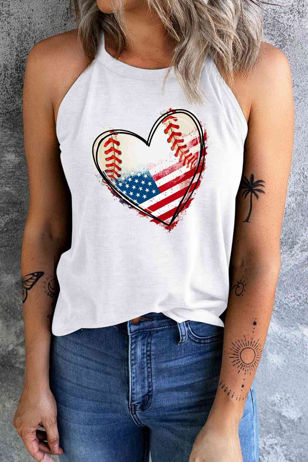 US Flag Heart Graphic Tank Print on any thing USA/STOD clothes