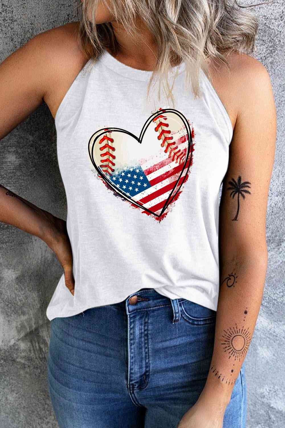 US Flag Heart Graphic Tank Print on any thing USA/STOD clothes