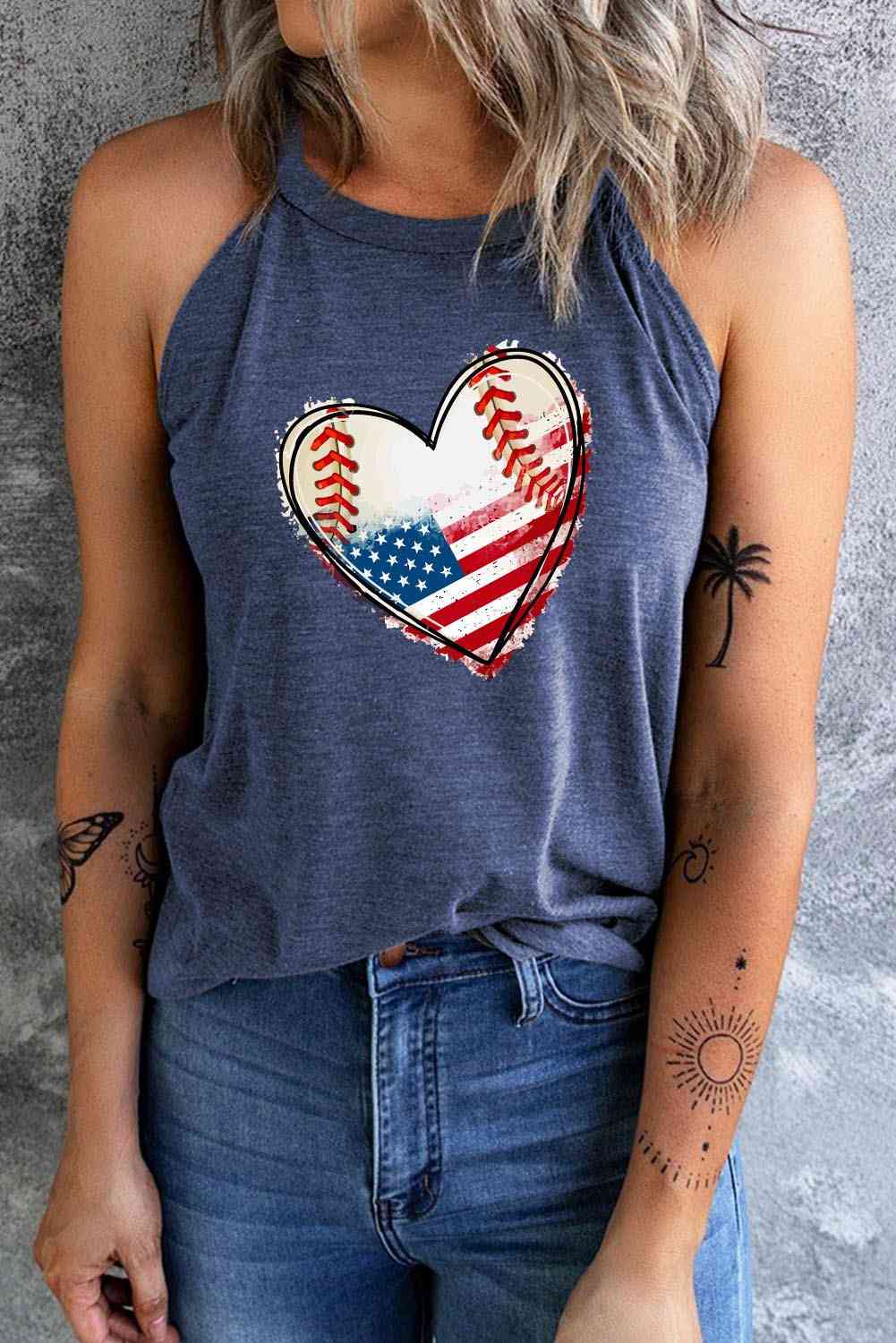 US Flag Heart Graphic Tank Print on any thing USA/STOD clothes