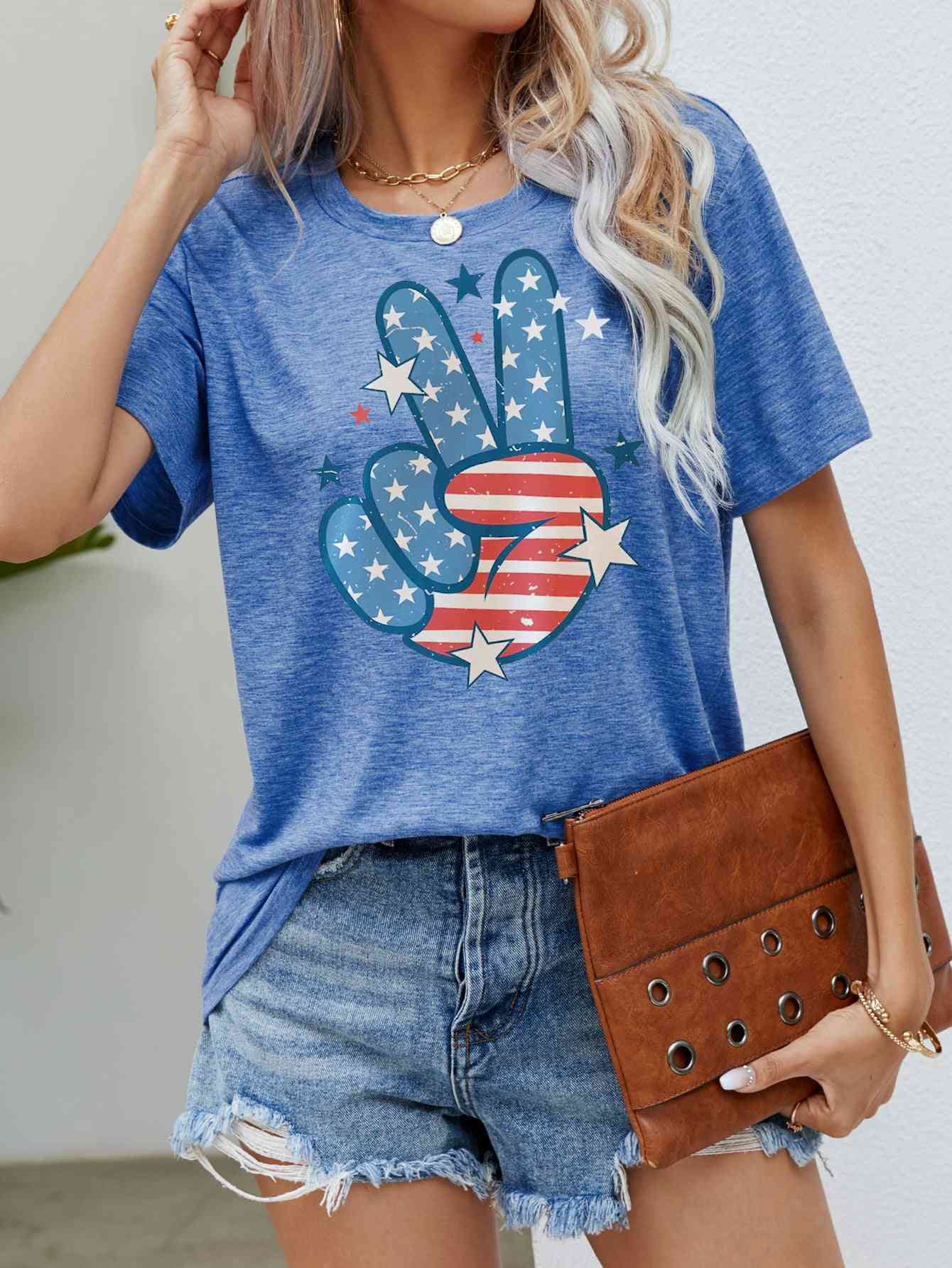 US Flag Peace Sign Hand Graphic Tee Print on any thing USA/STOD clothes
