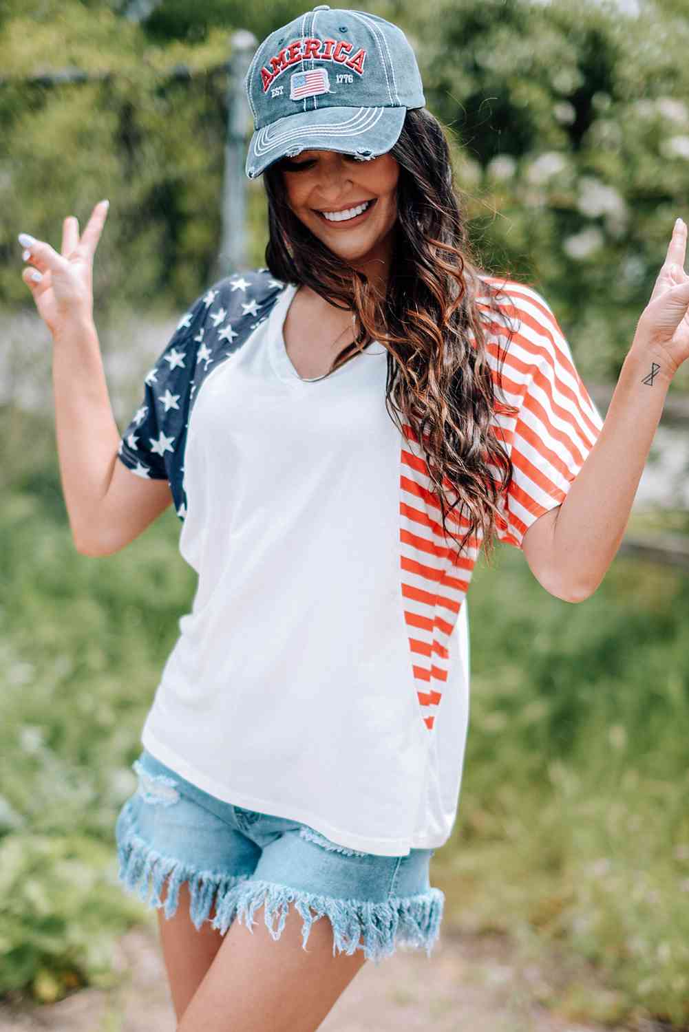 US Flag V-Neck Tee Shirt Print on any thing USA/STOD clothes