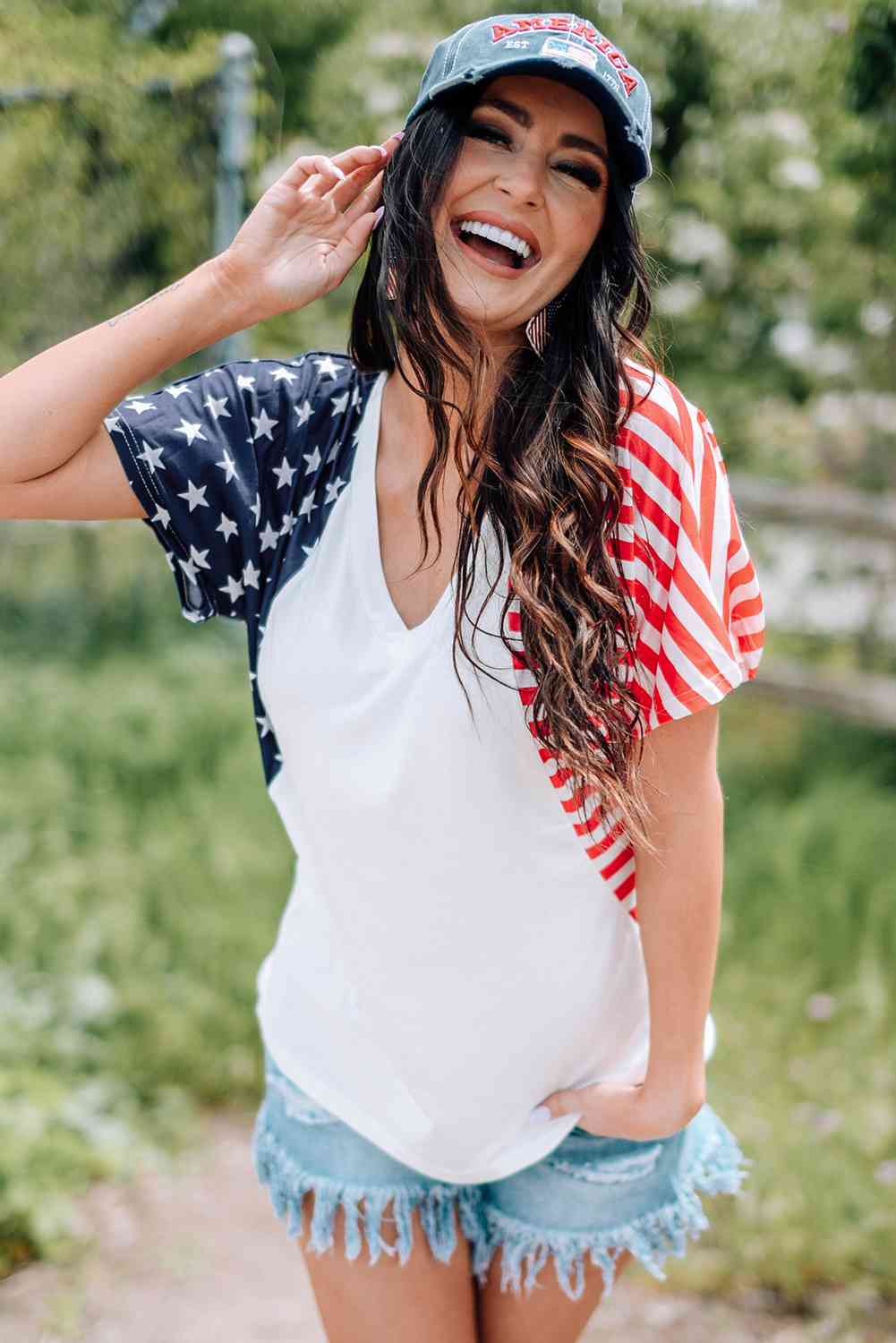 US Flag V-Neck Tee Shirt Print on any thing USA/STOD clothes