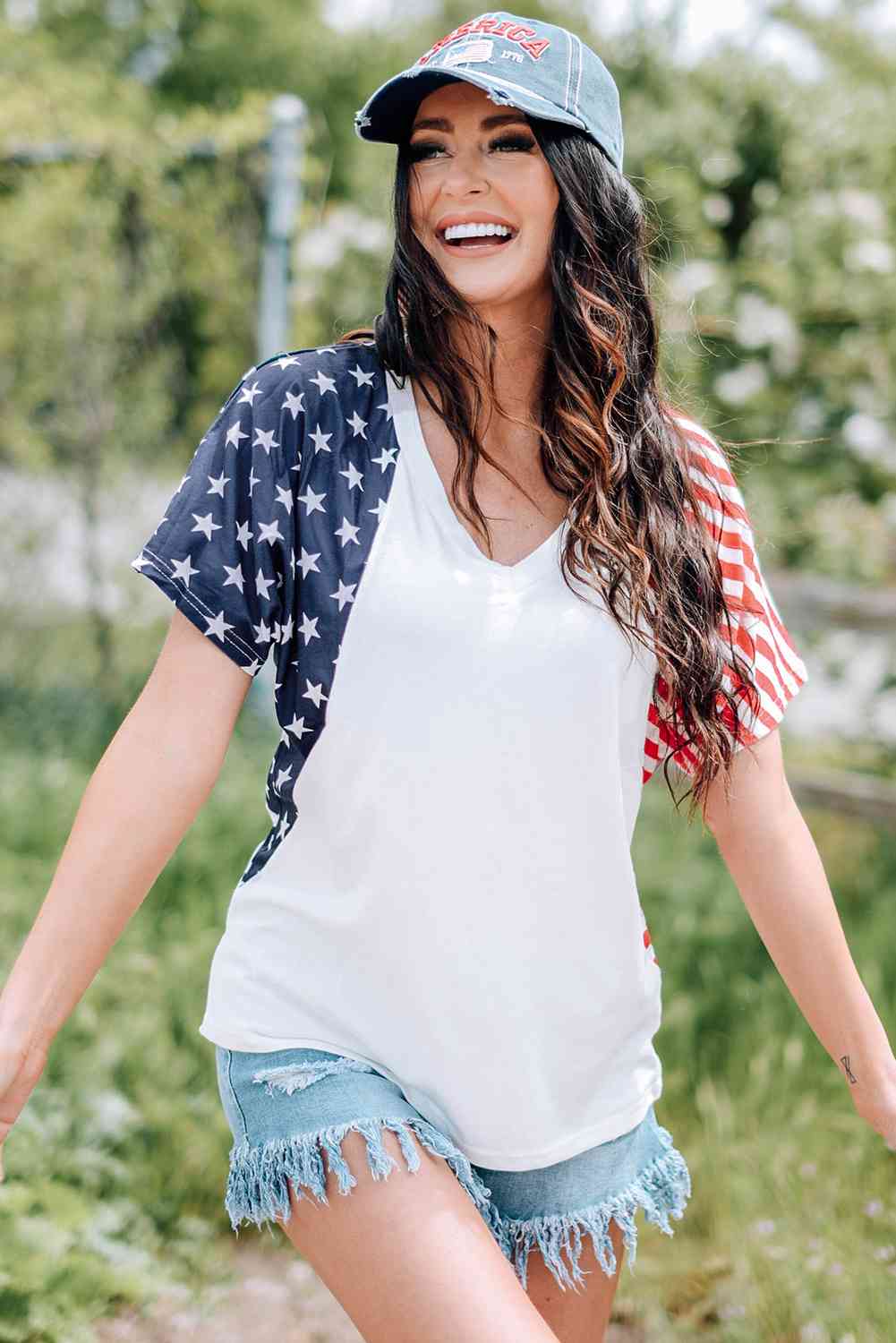 US Flag V-Neck Tee Shirt Print on any thing USA/STOD clothes