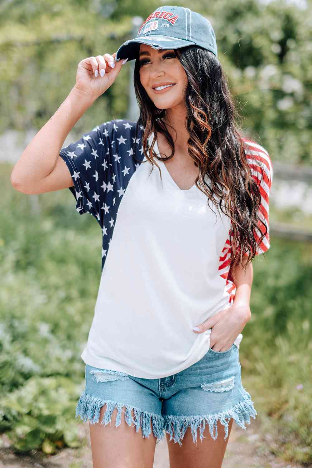 US Flag V-Neck Tee Shirt Print on any thing USA/STOD clothes