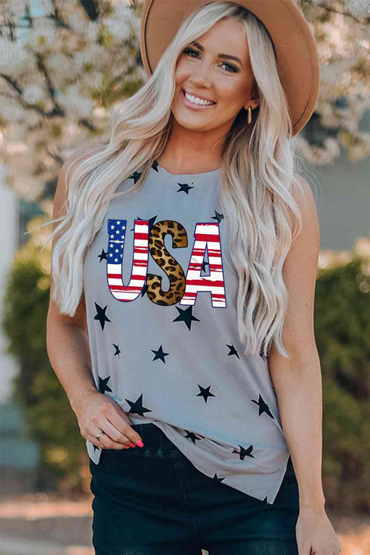 USA Star Print Tank with Slits Print on any thing USA/STOD clothes