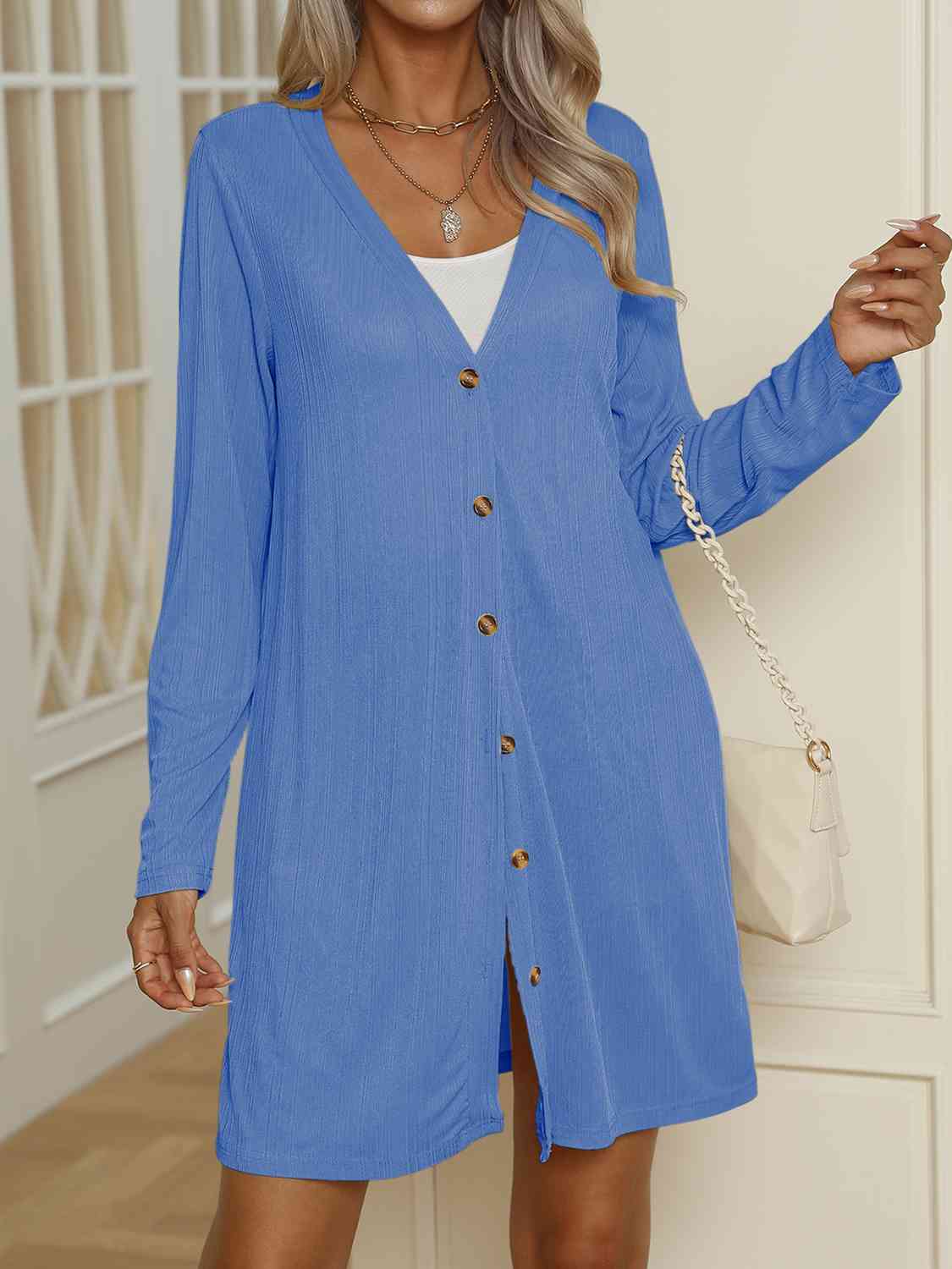 V-Neck Button Up Long Sleeve Cardigan Print on any thing USA/STOD clothes