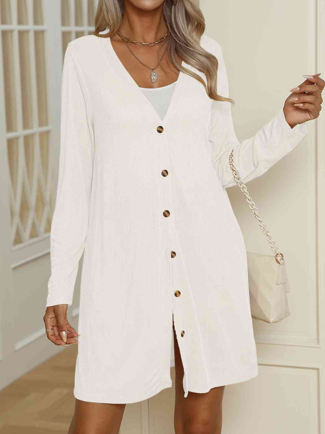 V-Neck Button Up Long Sleeve Cardigan Print on any thing USA/STOD clothes