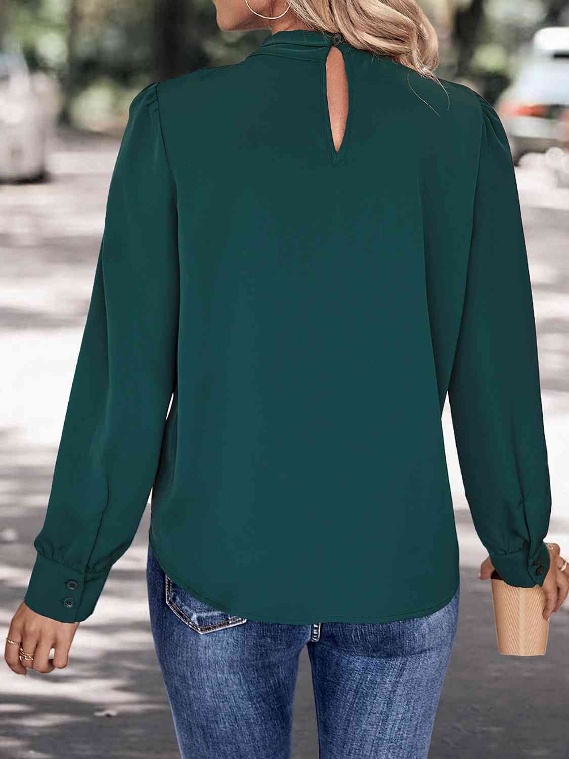 V-Neck Cutout Long Sleeve Blouse Print on any thing USA/STOD clothes