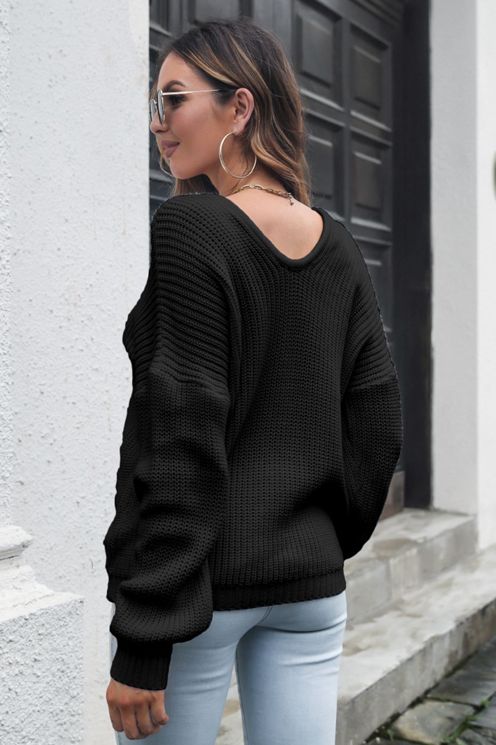 V-Neck Drop Shoulder Sweater Print on any thing USA/STOD clothes