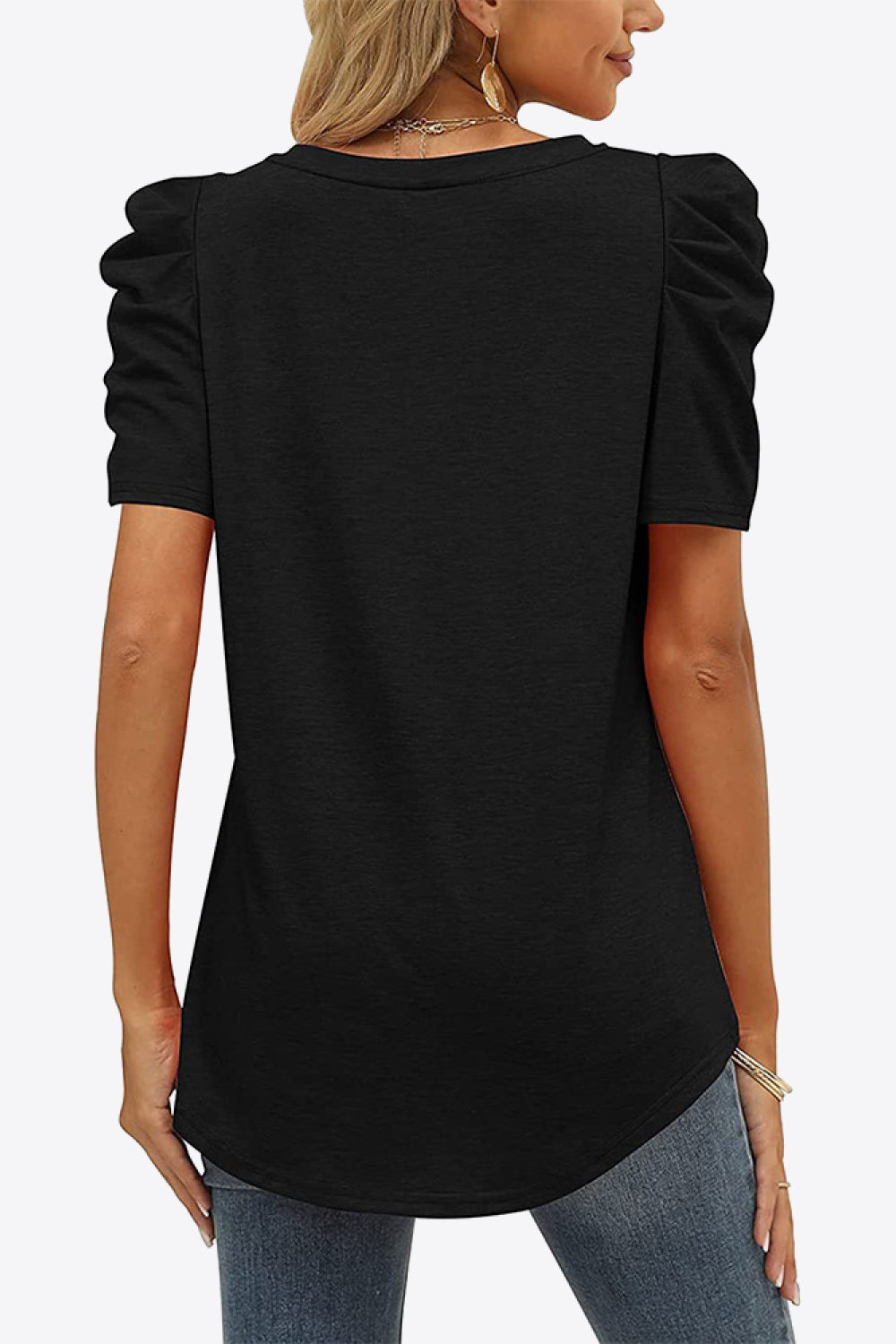 V-Neck Puff Sleeve Tee Print on any thing USA/STOD clothes