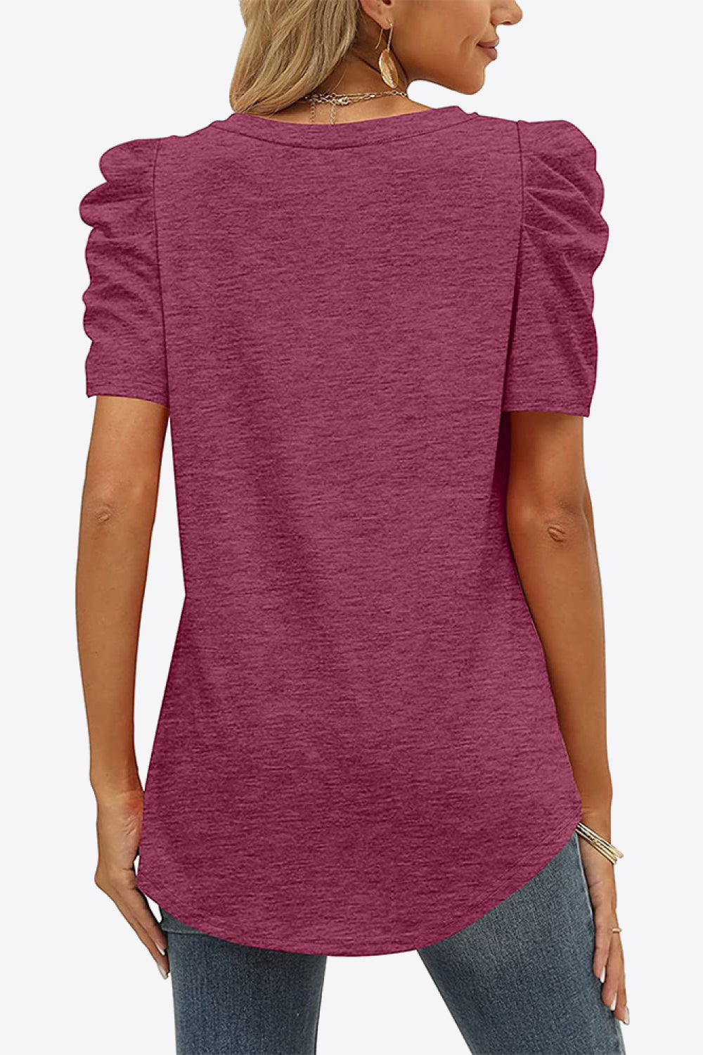 V-Neck Puff Sleeve Tee Print on any thing USA/STOD clothes