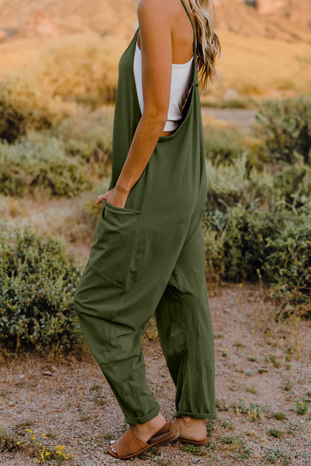 V-Neck Sleeveless Jumpsuit with Pocket Print on any thing USA/STOD clothes