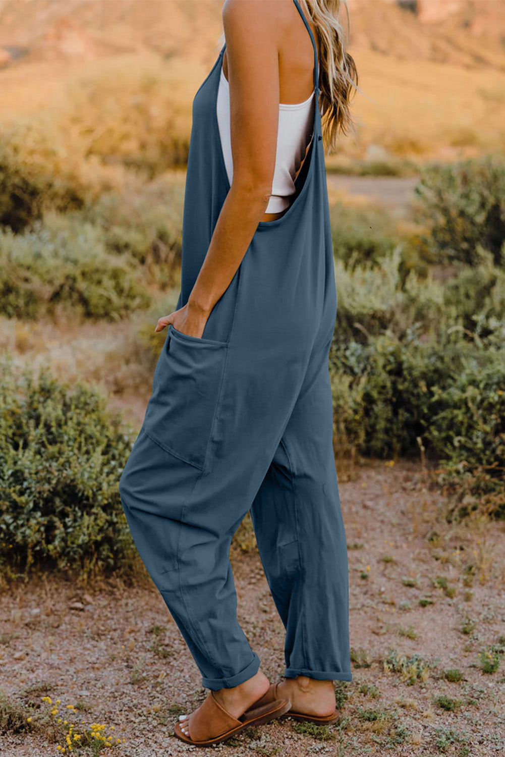 V-Neck Sleeveless Jumpsuit with Pocket Print on any thing USA/STOD clothes