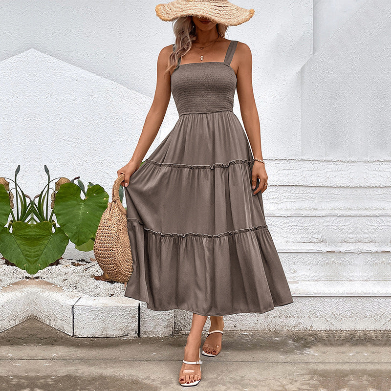 Solid color strapless sleeveless dress