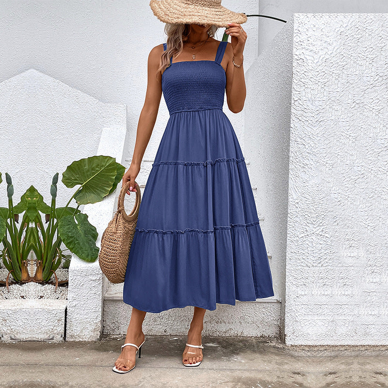 Solid color strapless sleeveless dress