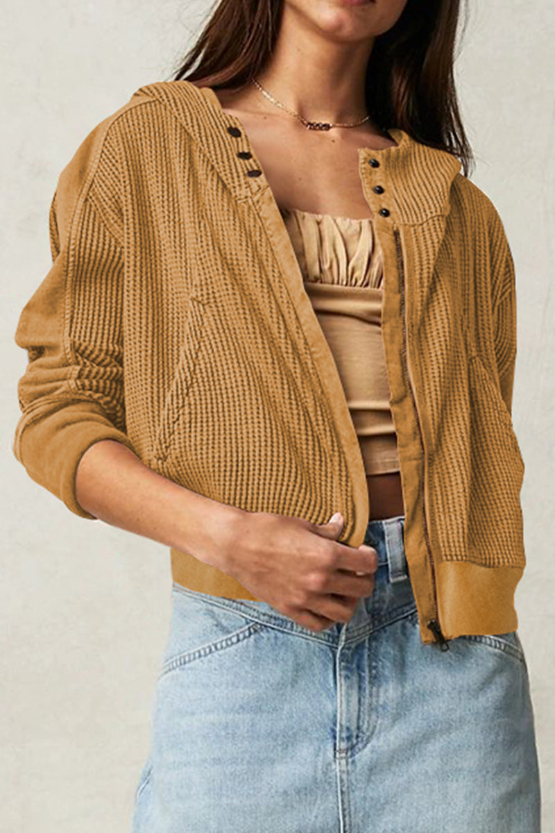 Waffle-Knit Long Sleeve Hooded Jacket Print on any thing USA/STOD clothes