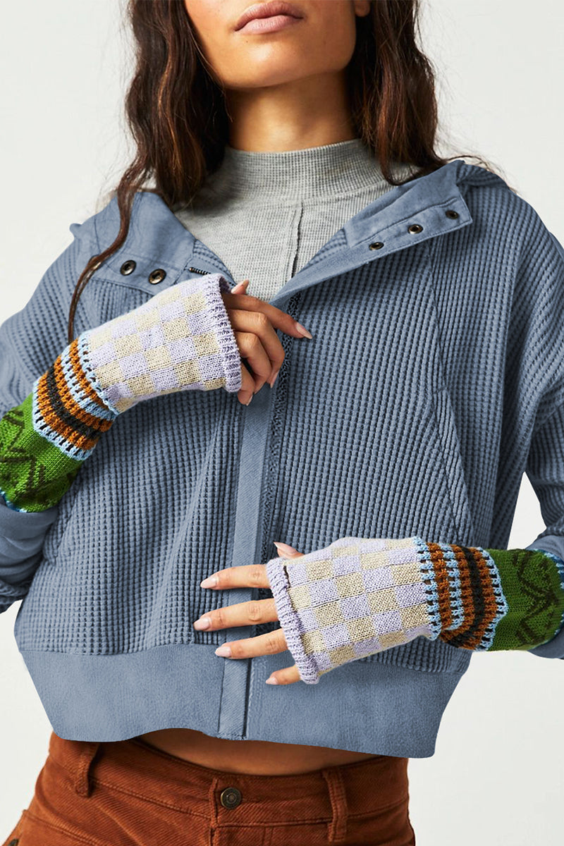 Waffle-Knit Long Sleeve Hooded Jacket Print on any thing USA/STOD clothes