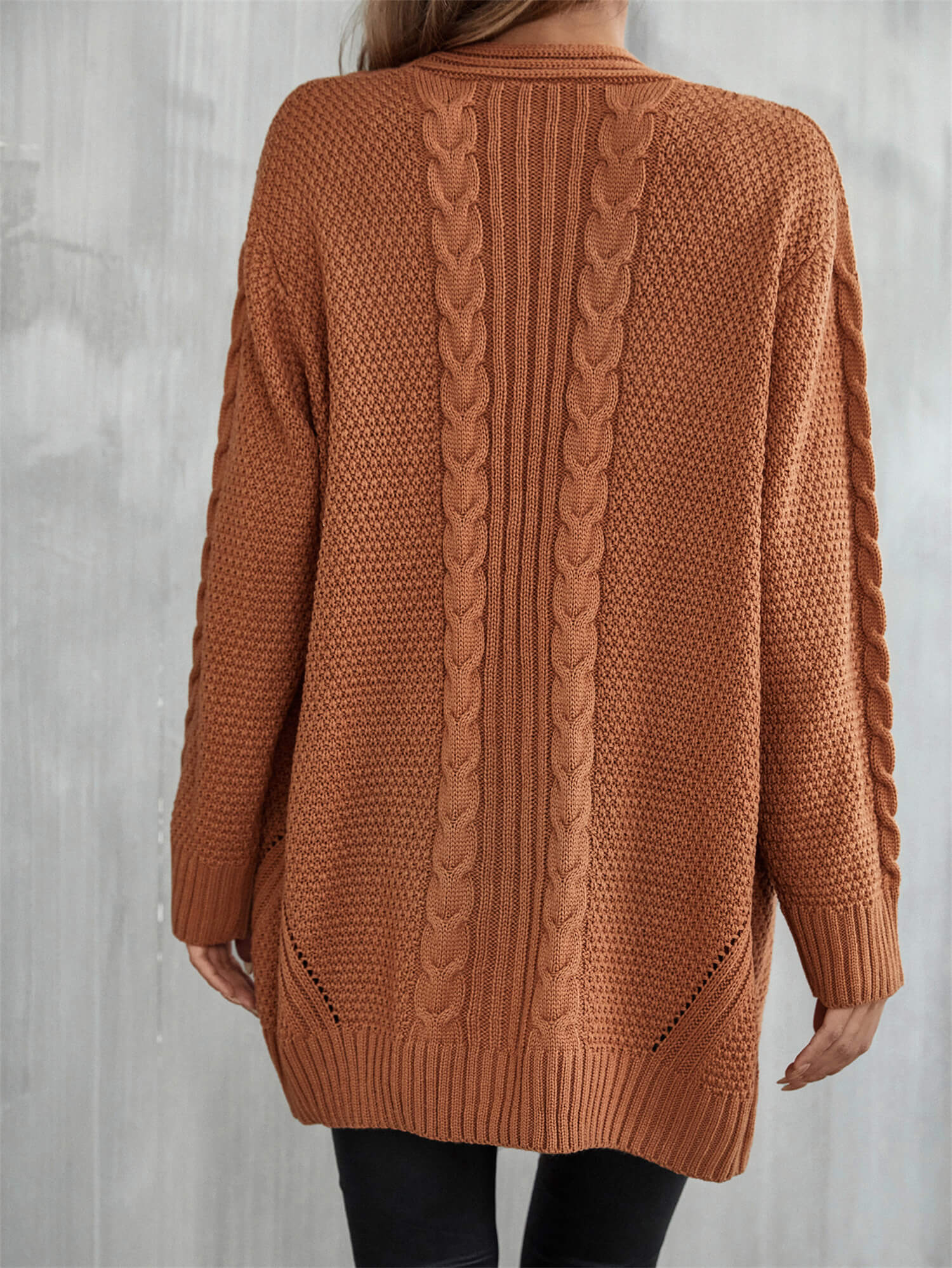 Warm Fall Mixed Knit Open Front Longline Cardigan Print on any thing USA/STOD clothes