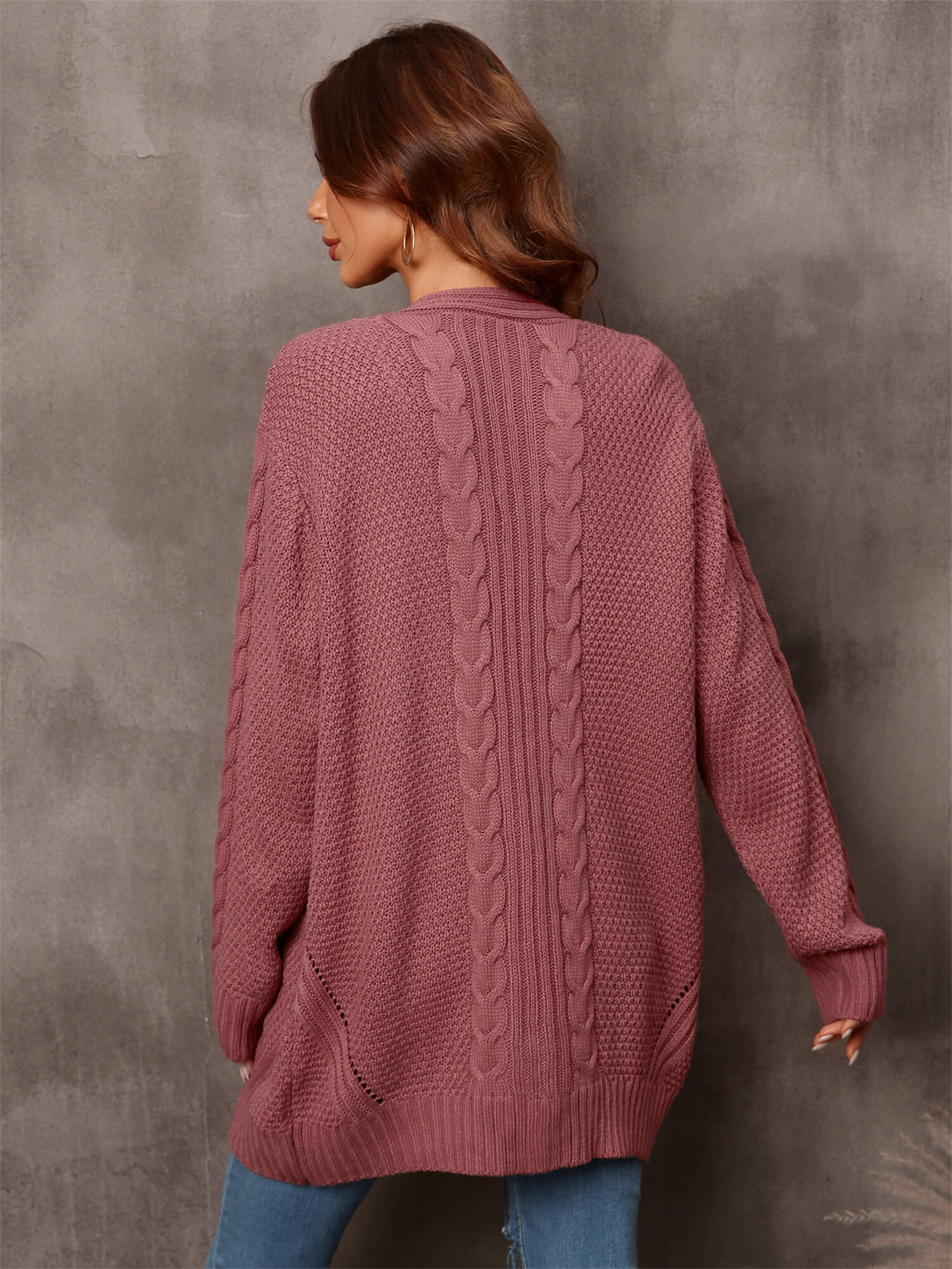 Warm Fall Mixed Knit Open Front Longline Cardigan Print on any thing USA/STOD clothes