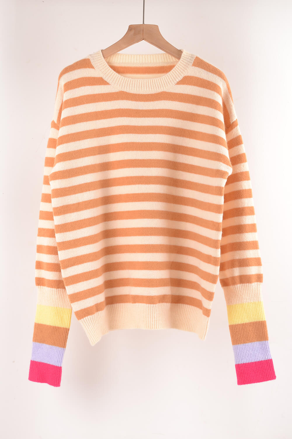 Warm Spice Striped Round Neck Sweater Print on any thing USA/STOD clothes