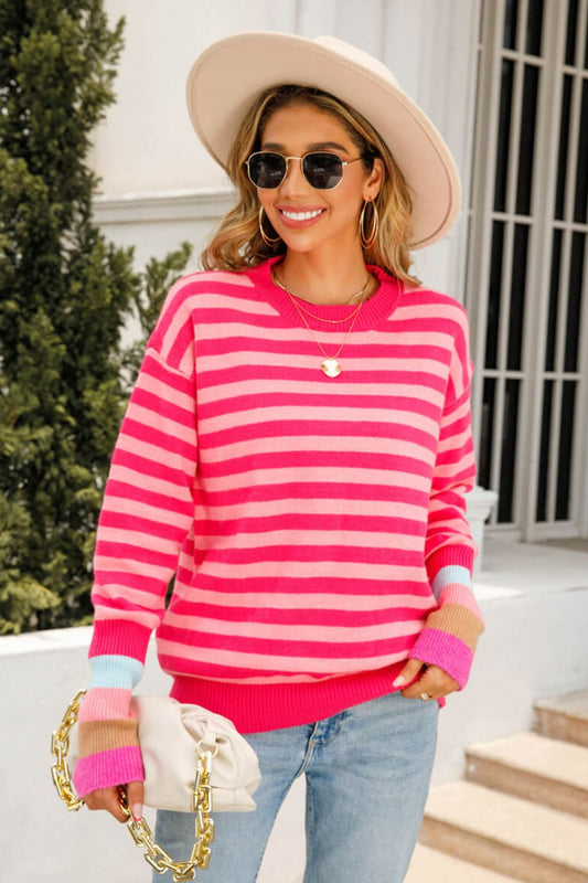 Warm Spice Striped Round Neck Sweater Print on any thing USA/STOD clothes