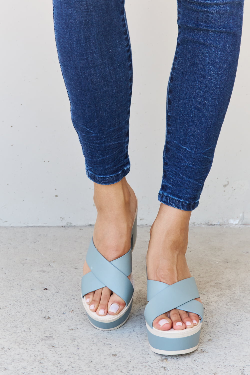 Weeboo Cherish The Moments Contrast Platform Sandals in Misty Blue Print on any thing USA/STOD clothes