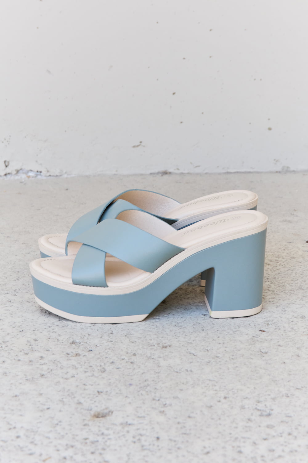 Weeboo Cherish The Moments Contrast Platform Sandals in Misty Blue Print on any thing USA/STOD clothes