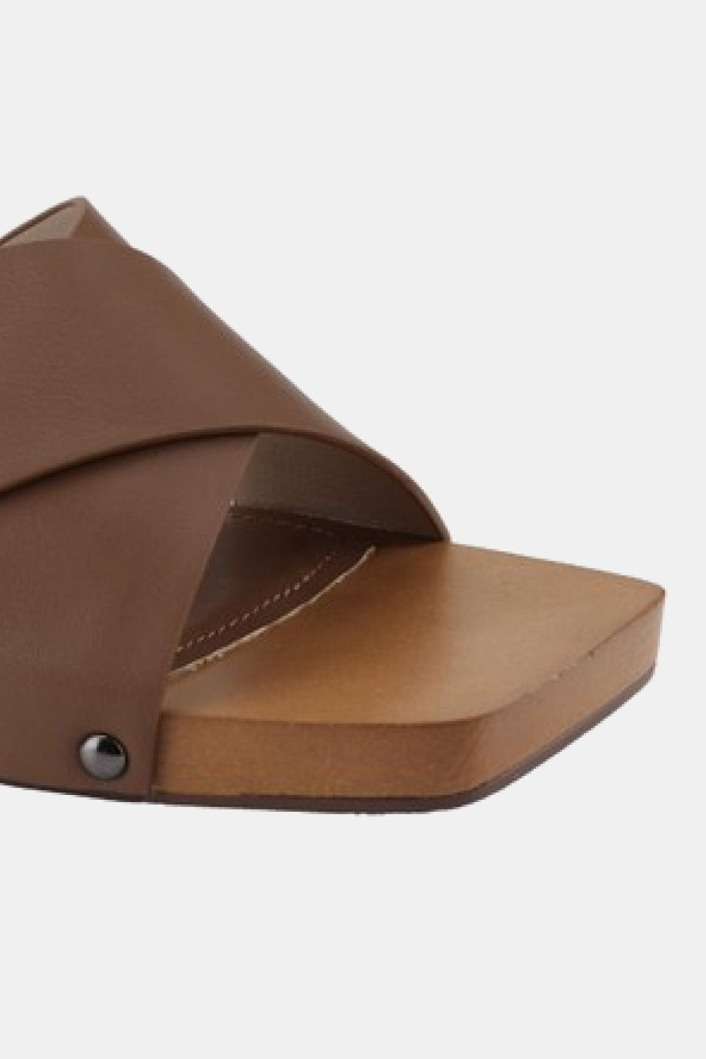 Weeboo Step Into Summer Criss Cross Wooden Clog Mule in Brown Print on any thing USA/STOD clothes