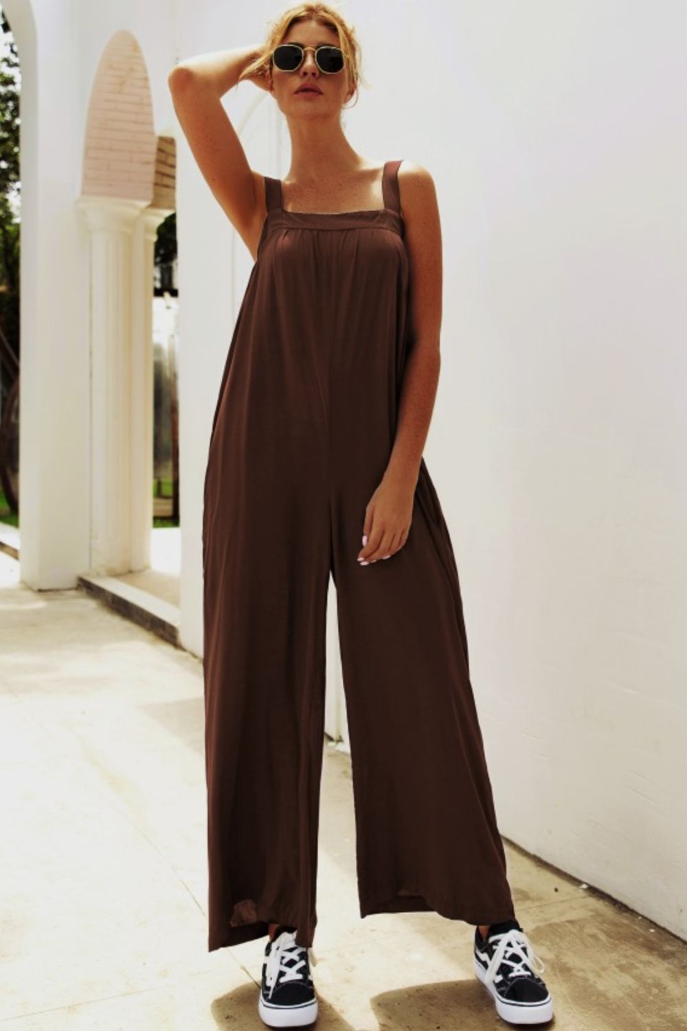 Wide Strap Wide Leg Jumpsuit Print on any thing USA/STOD clothes