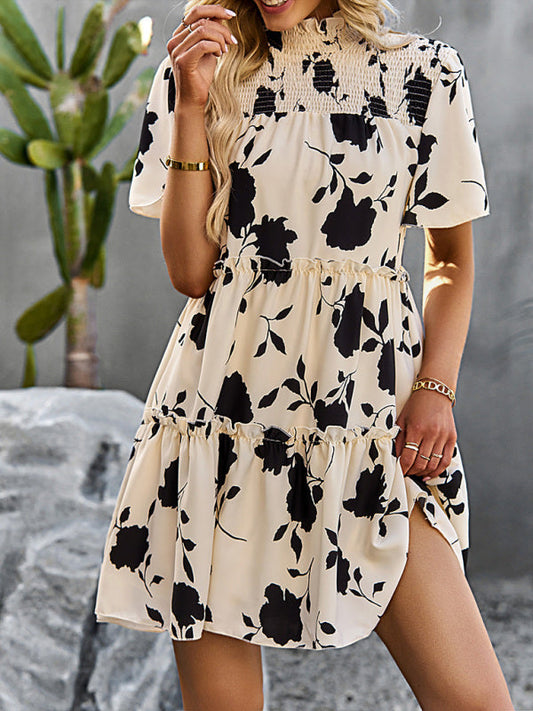 Women's Casual Fashion Floral Print Short Sleeve Dress Print on any thing USA/STOD clothes