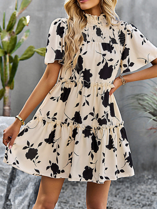 Women's Casual Fashion Floral Print Short Sleeve Dress Print on any thing USA/STOD clothes