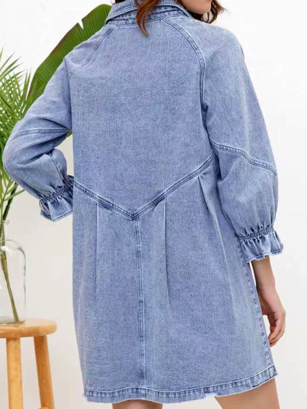 Women's Casual Loose Denim Balloon Sleeve Long Sleeve Dress Print on any thing USA/STOD clothes