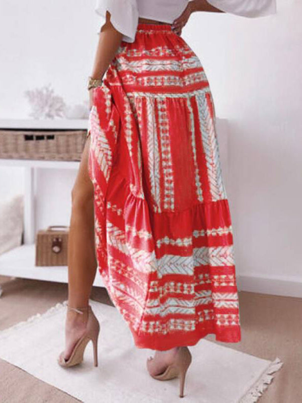 Women's Ethnic Style Irregular Stripe Printed Skirt Print on any thing USA/STOD clothes